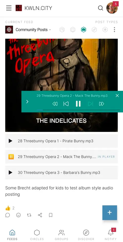 Kowloon audio player showing track list and playback controls
